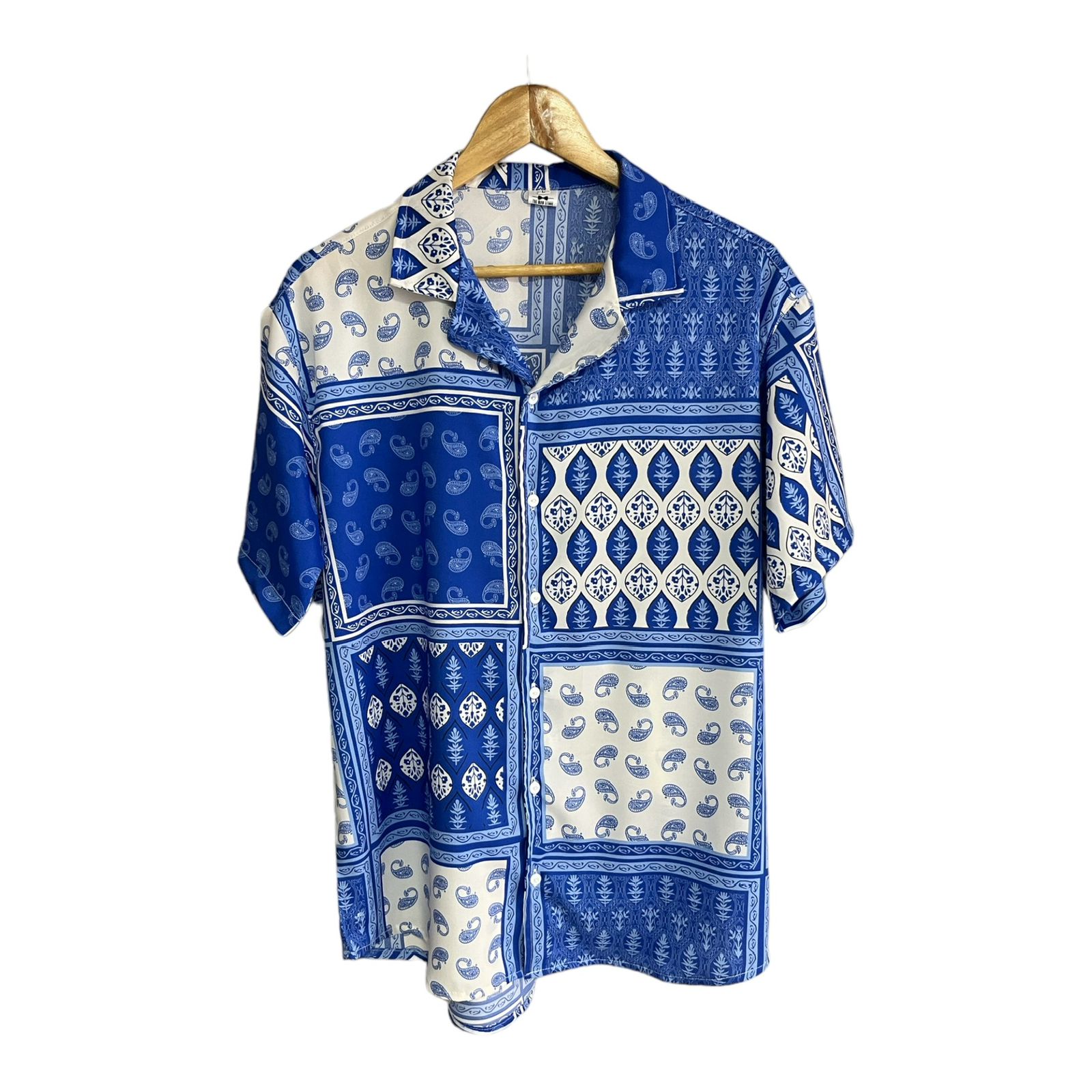 Camisa Bandana Tribal Azul Regular Fit Seda