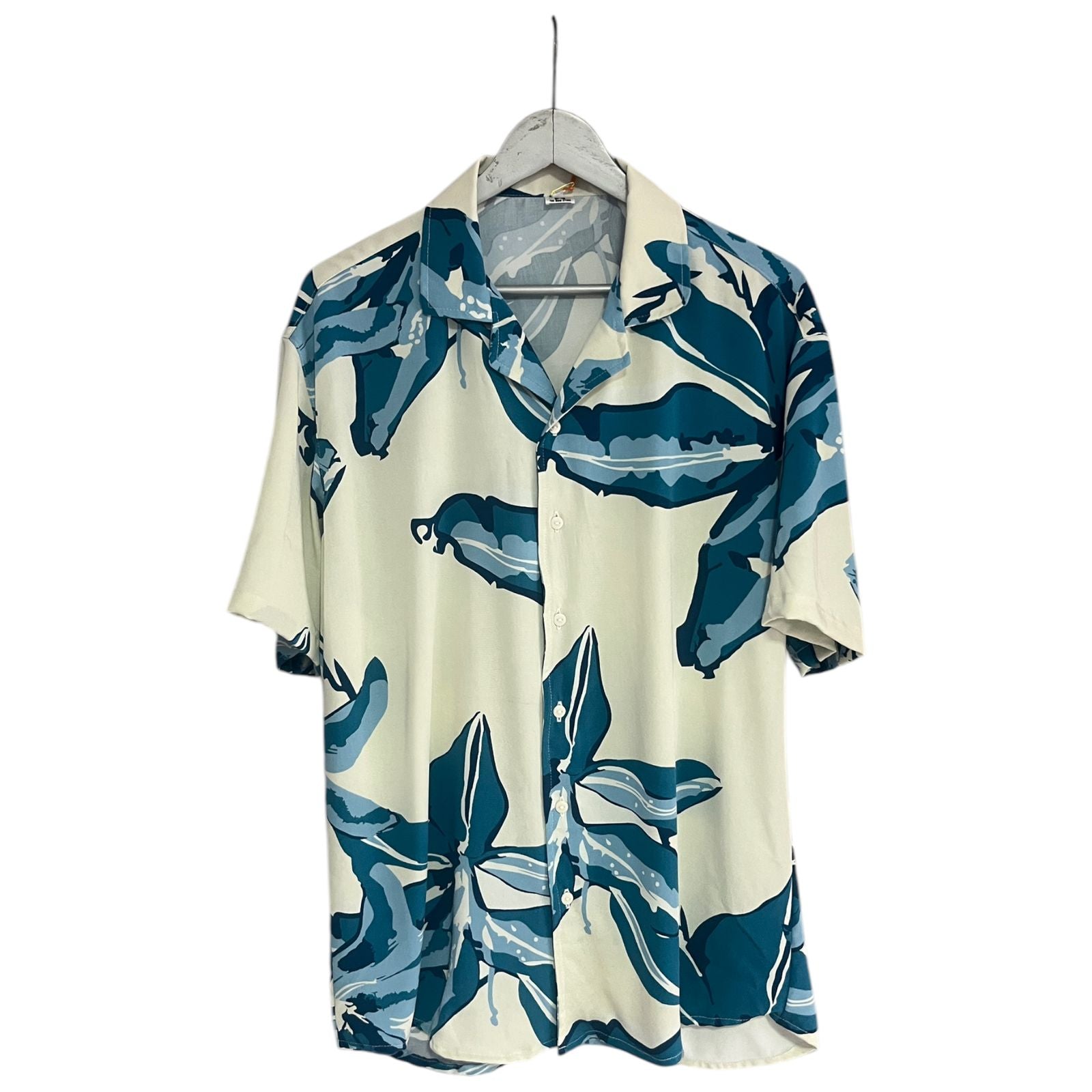 Camisa Regular Fit Rayon Floral Azul Cielo