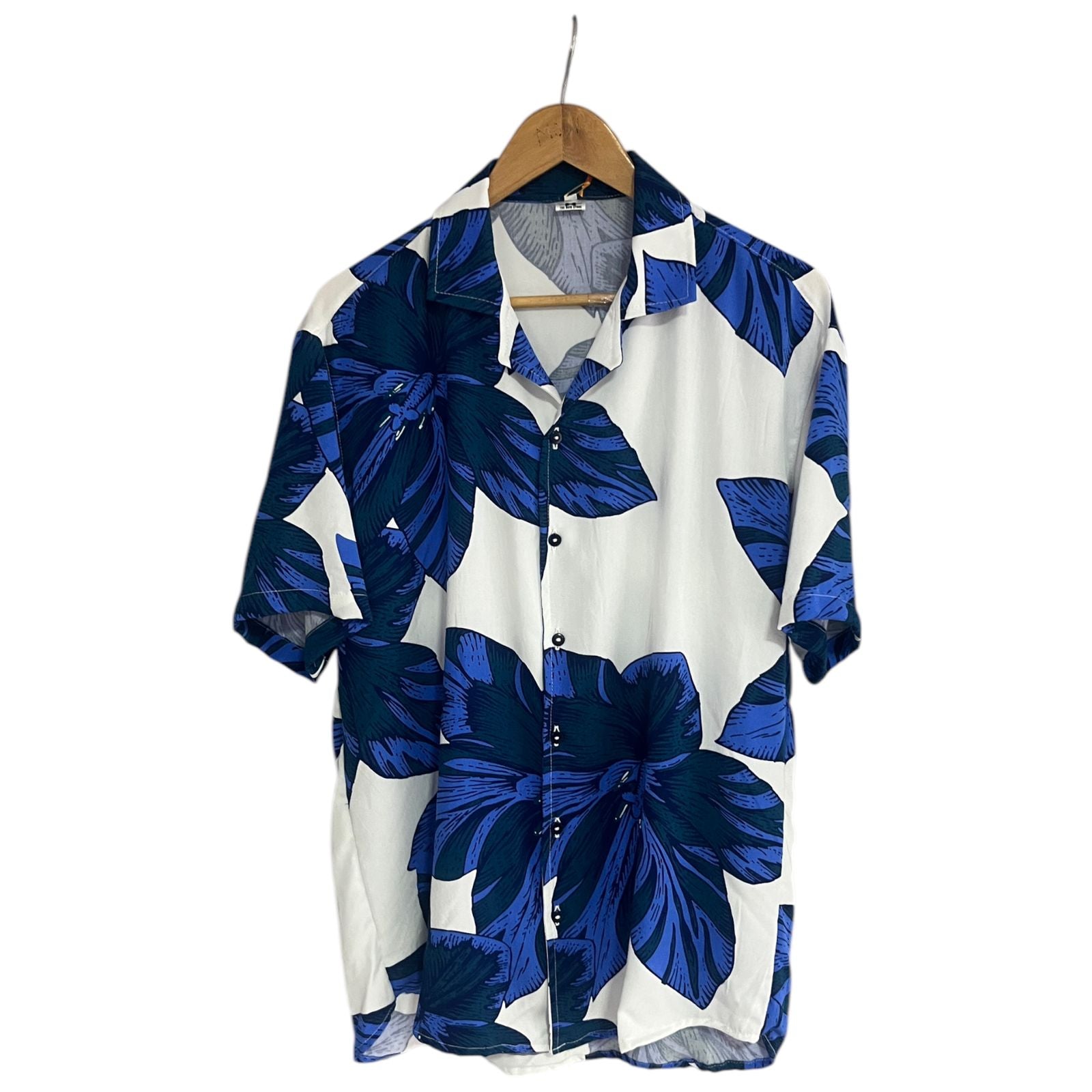 Camisa Regular Fit Rayon Floral Azul