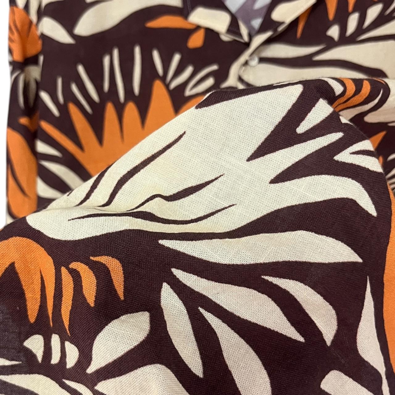 Camisa Otoño Tropical Cafe Lino Regular Fit