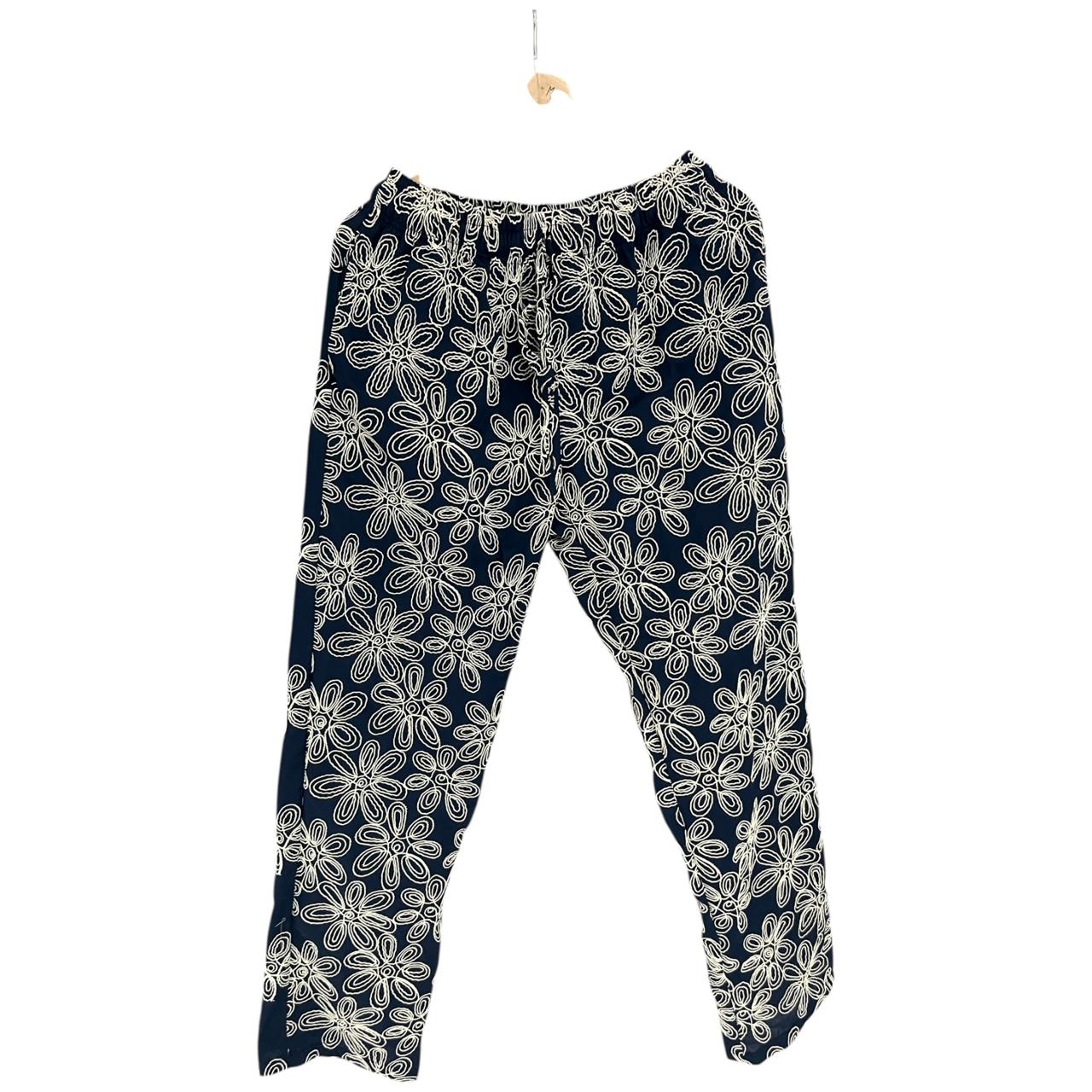 Pantalon Azul Oscuro Bordado Lino