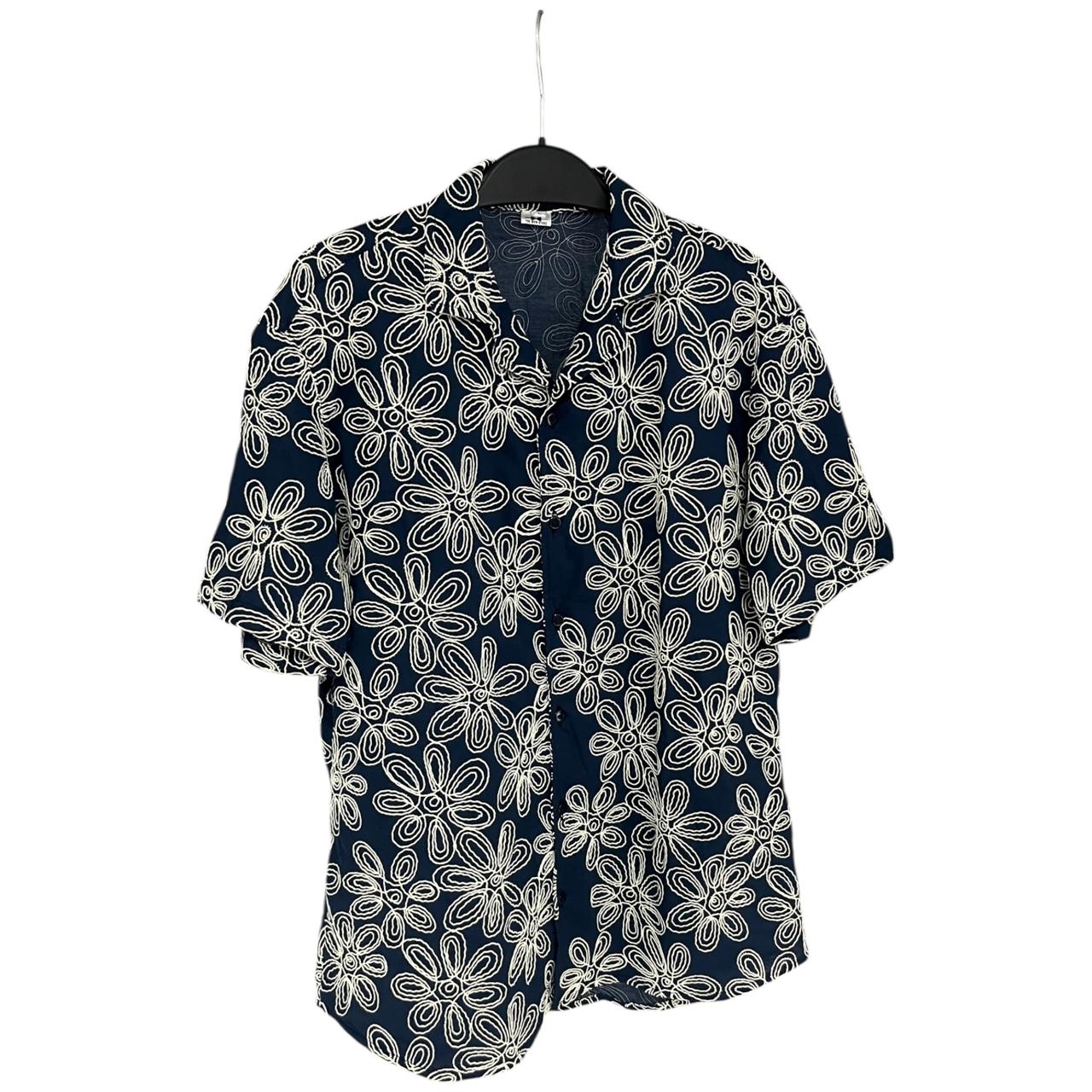 Camisa Bordado Azul Oscuro Lino