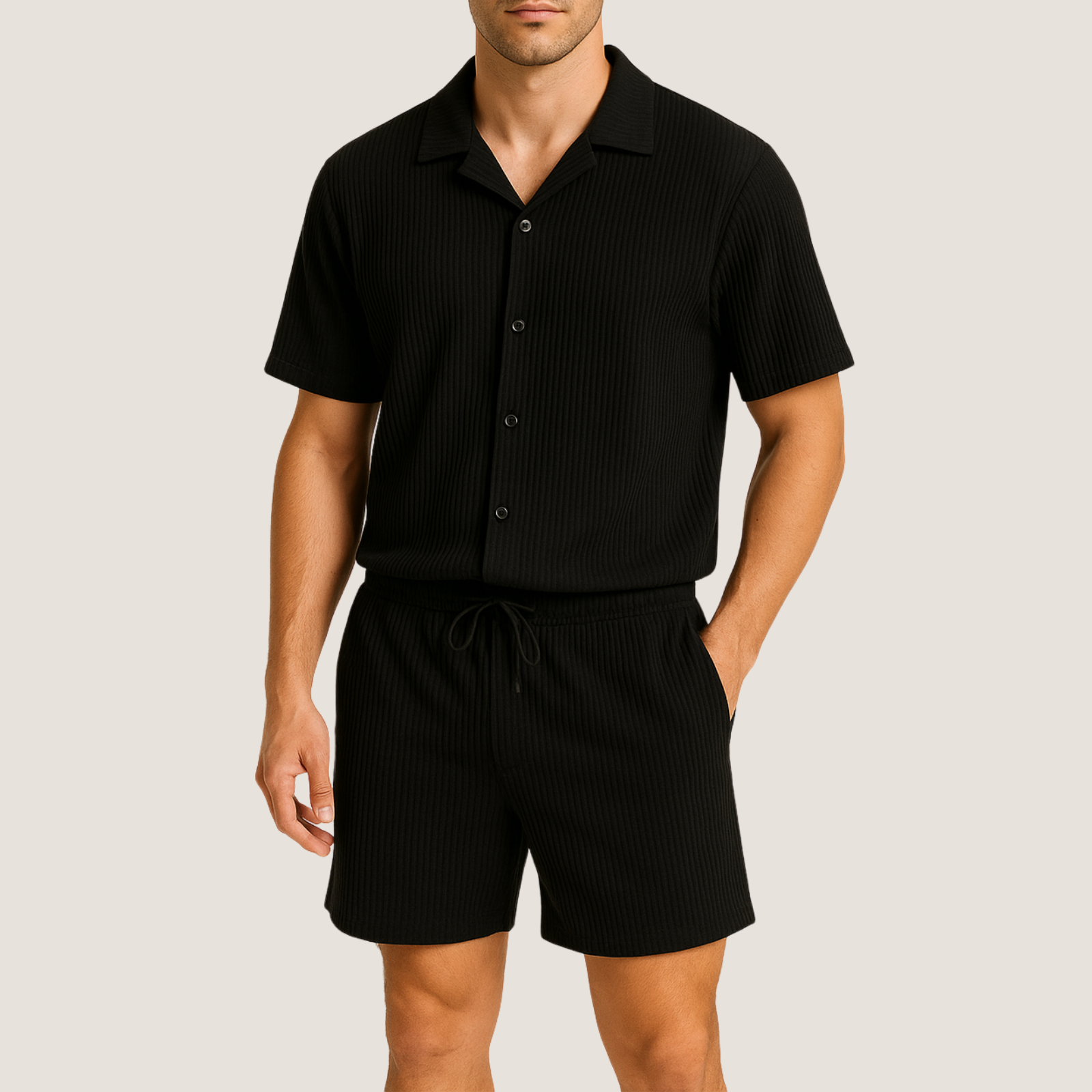 Conjunto Negro Regular Fit Texturizado Rib Premium