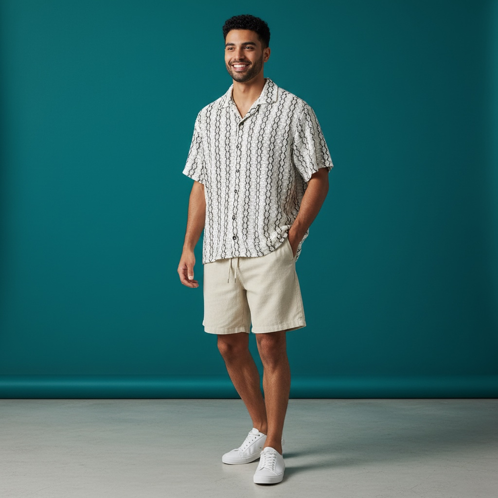 Conjunto Tejida Bermuda Lino Crudo
