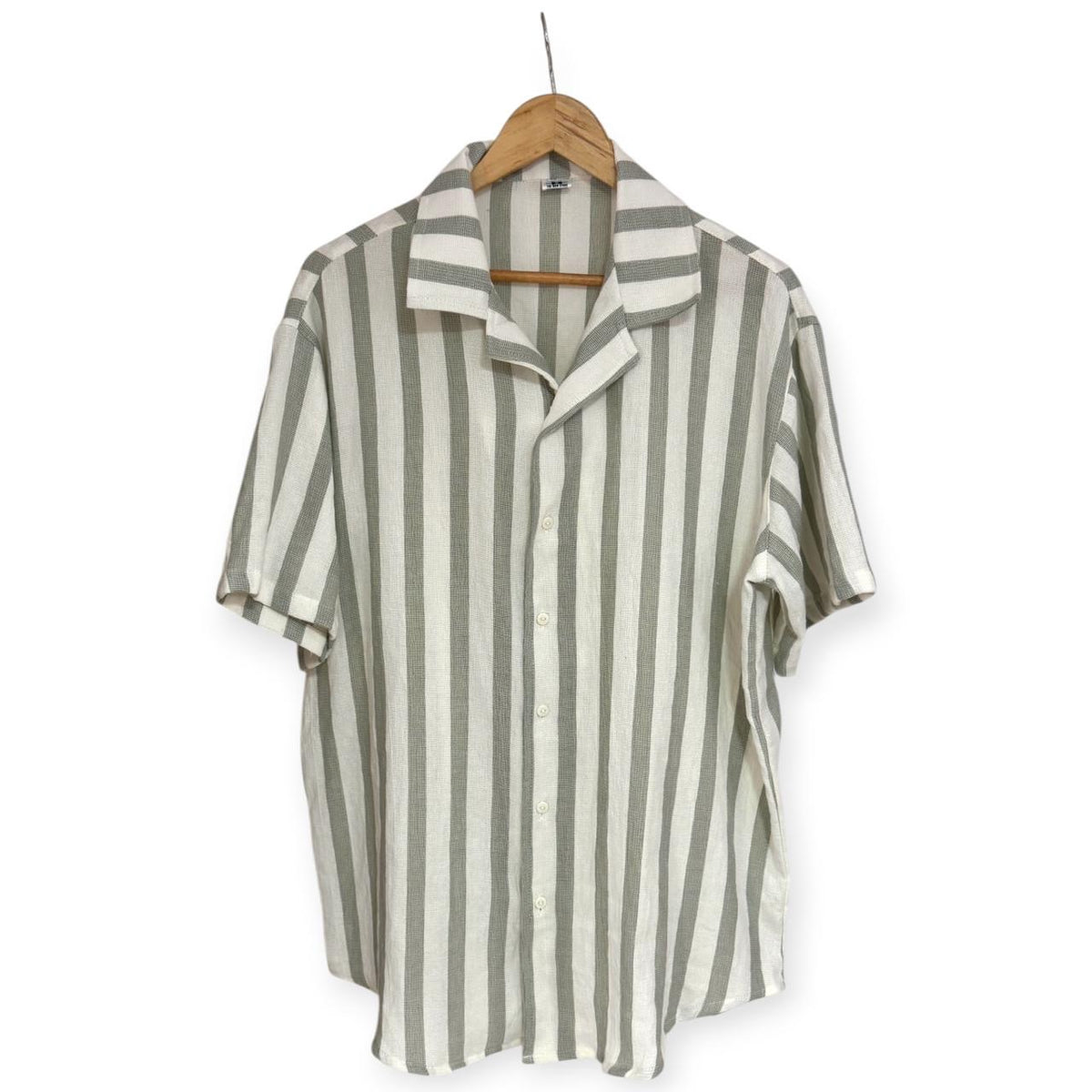 Camisa Rayas Verde Quemado Lino Texturizada