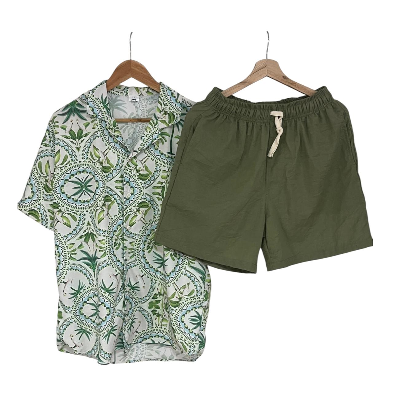 Conjunto Tayrona Seda Bermuda Verde Lino