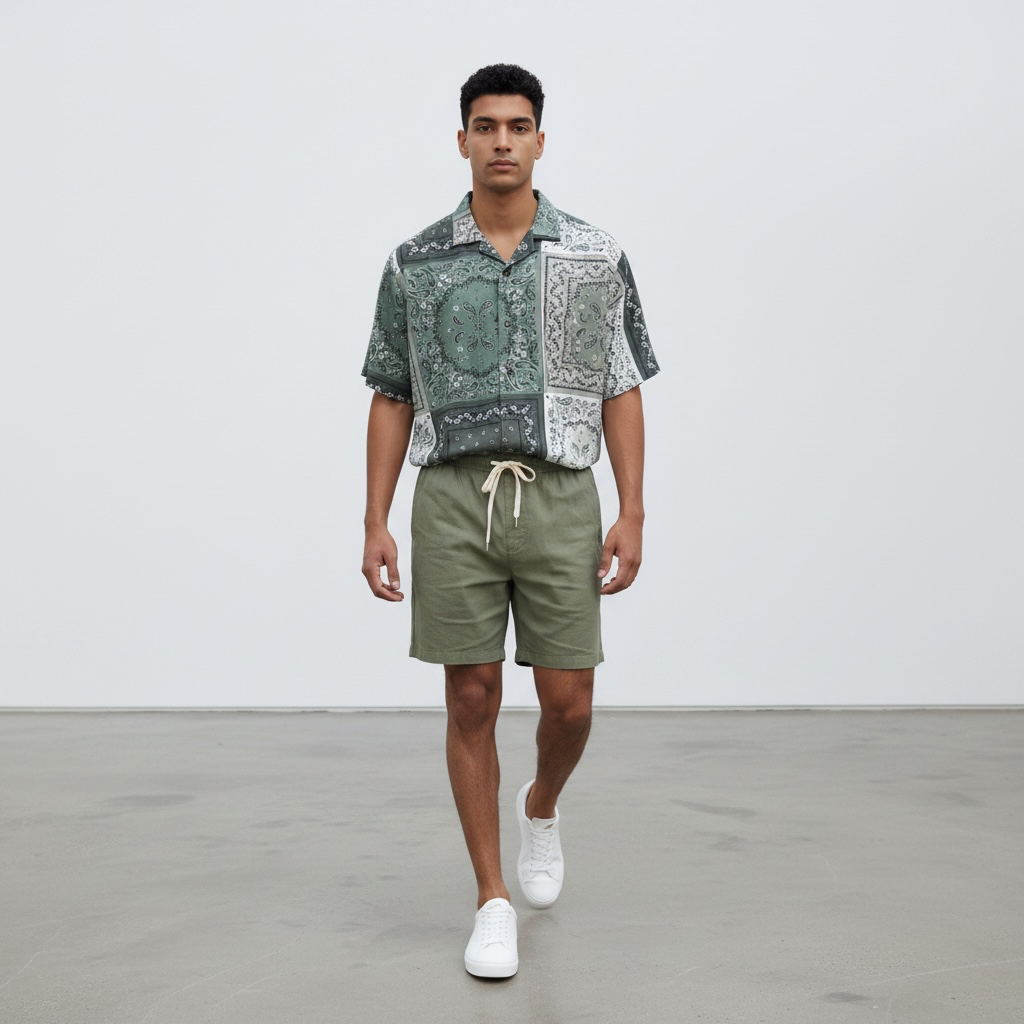 Conjunto Bandana Verde Bermuda Verde Lino