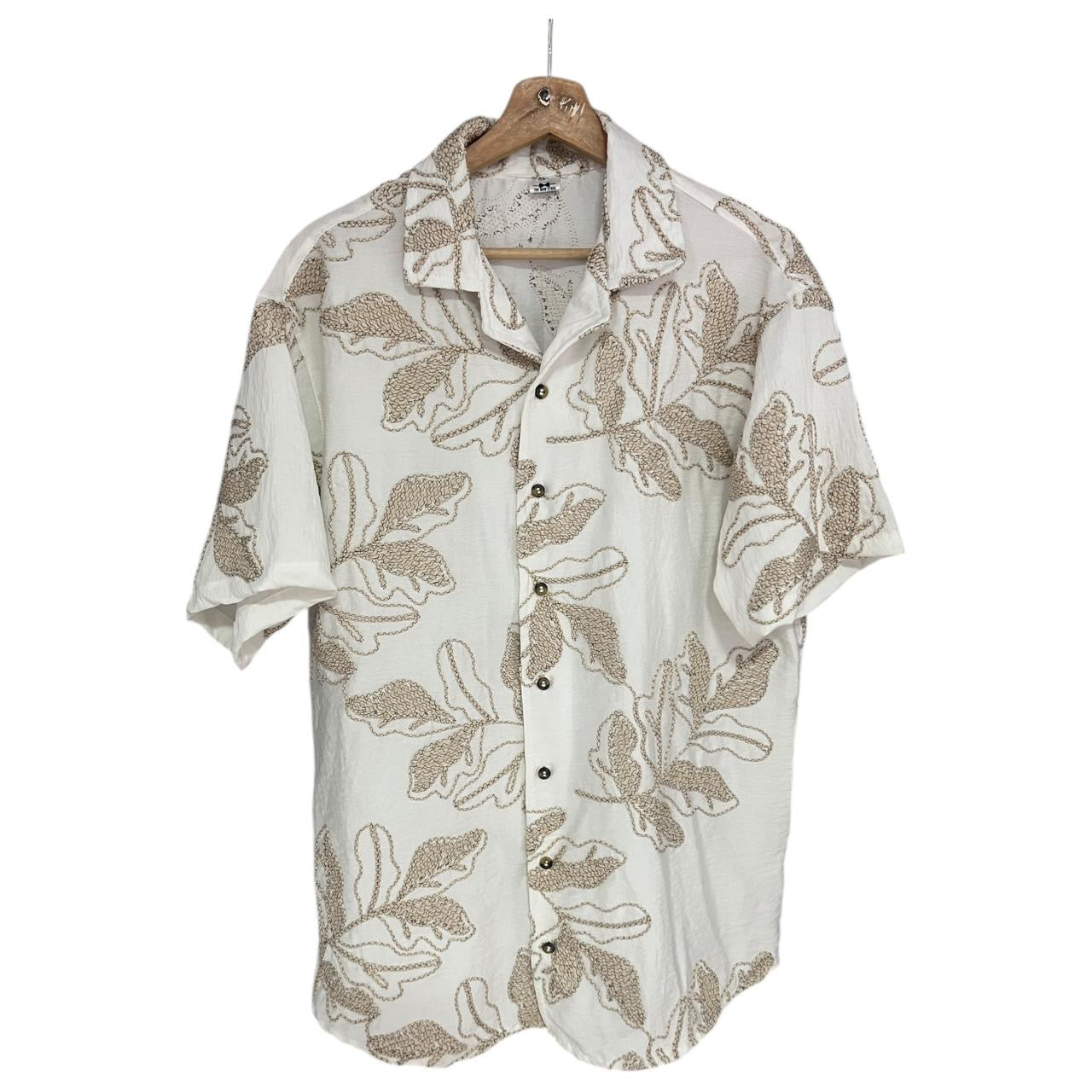 Camisa Bordado Color Hueso Lino