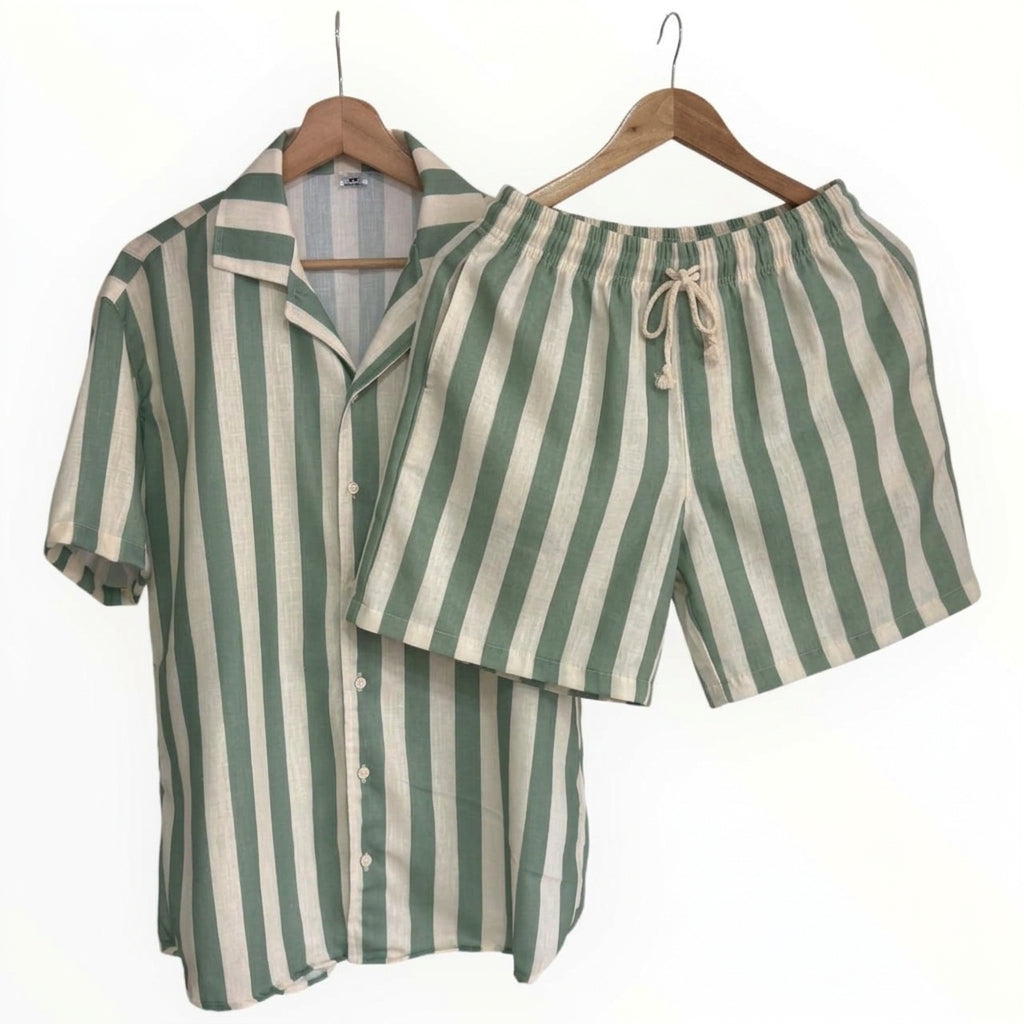 Set Camisa Rayas Verde Lino
