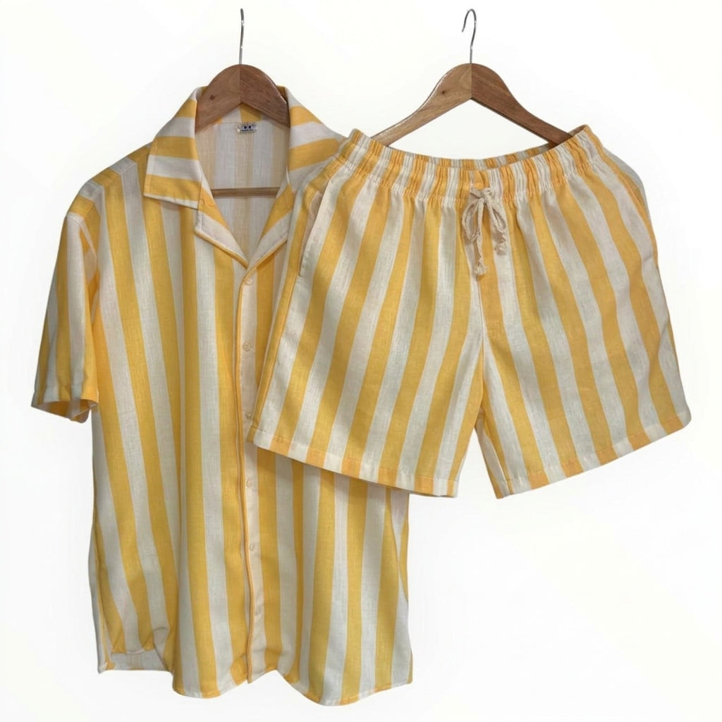 Set Camisa Rayas Amarilla Lino