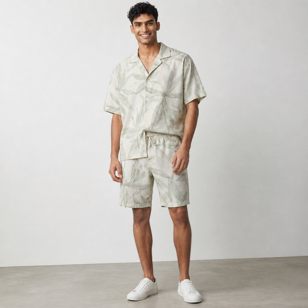 Camisa Hojas Verdes Lino