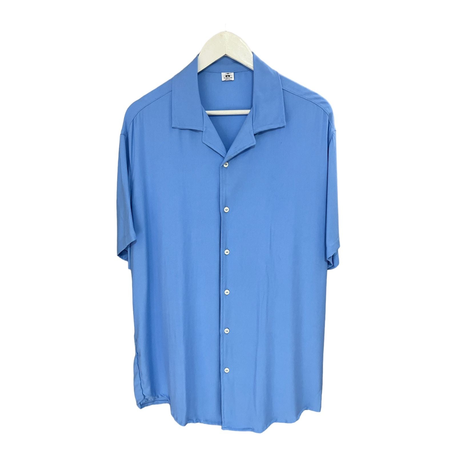 Camisa Azul Rayon Regular Fit Solapa