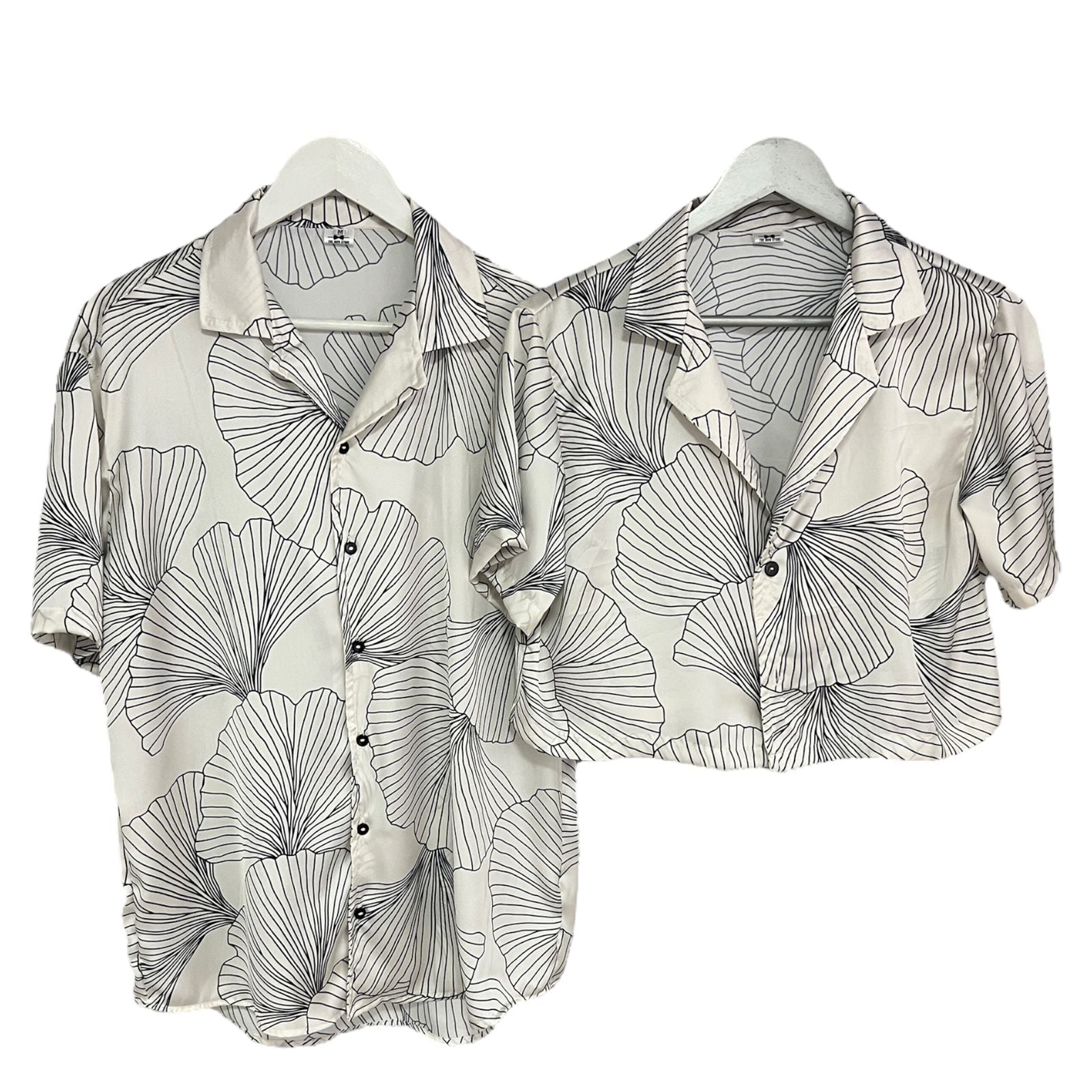 Conjunto Camisa y Croptop Hojal Blanca Regular Fit Seda Satinada