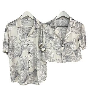 Conjunto Camisa y Croptop Hojal Blanca Regular Fit Seda Satinada