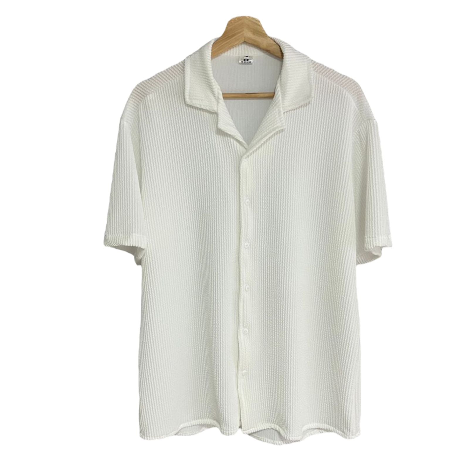 Camisa Blanco Regular Fit Texturizada Algodon Waffle