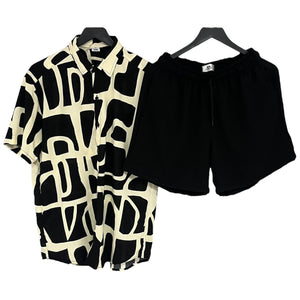 Conjunto Campechera Regular Fit Rayon / Bermuda Negra
