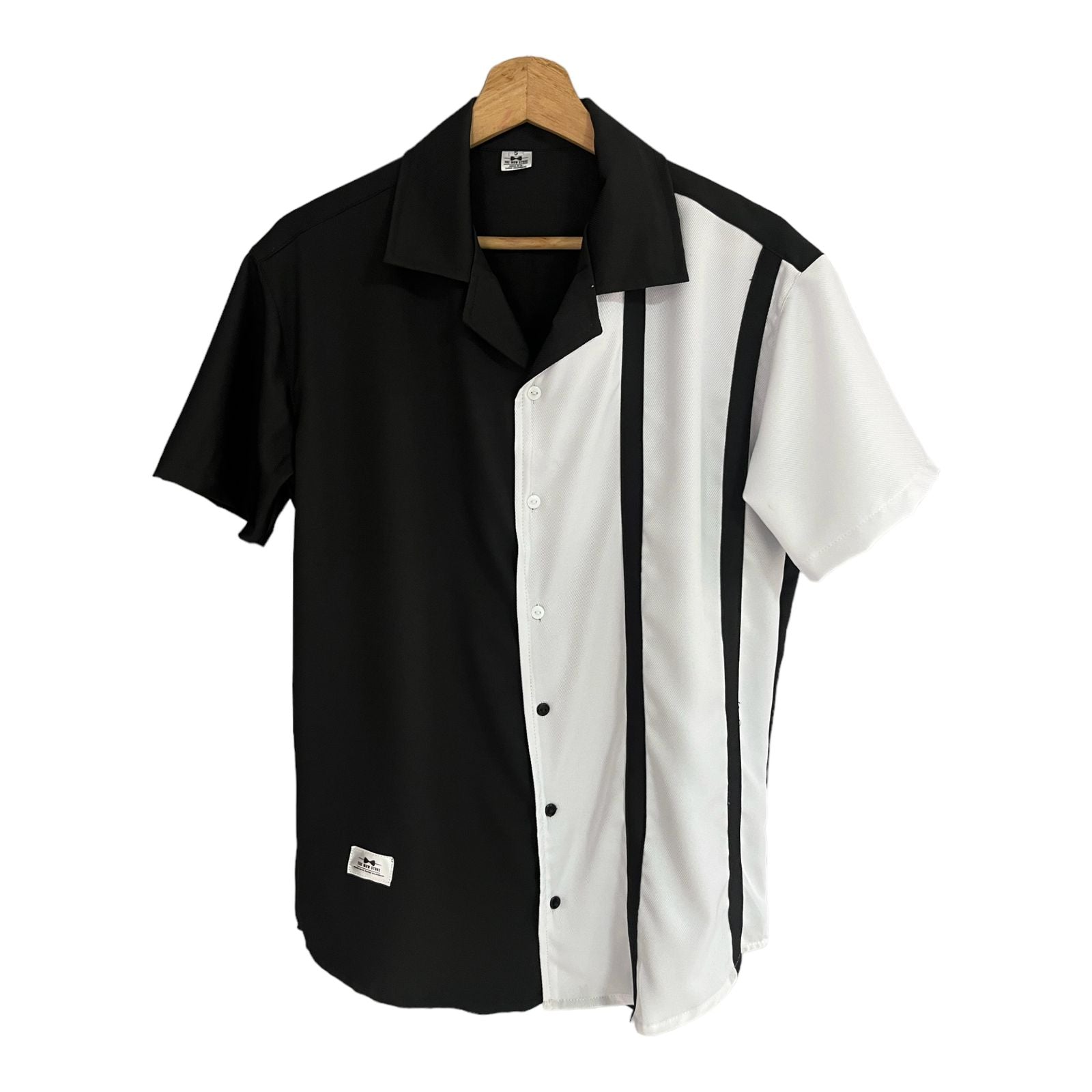 Camisa Negra/Blanca Regular Fit Texturizada