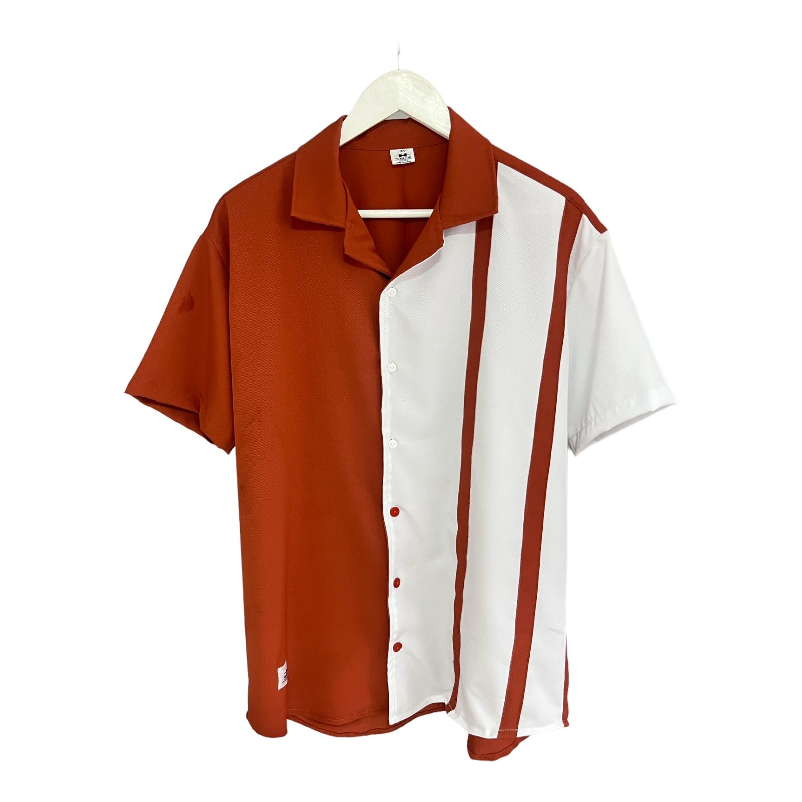 Camisa Terracota/Blanco Regular Fit Texturizada