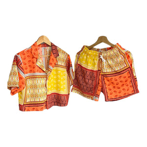 Conjunto Croptop Bandana Tribal Amarillo Regular Fit