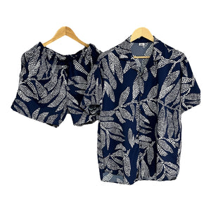 Conjunto Palmas Azules Regular Fit Seda