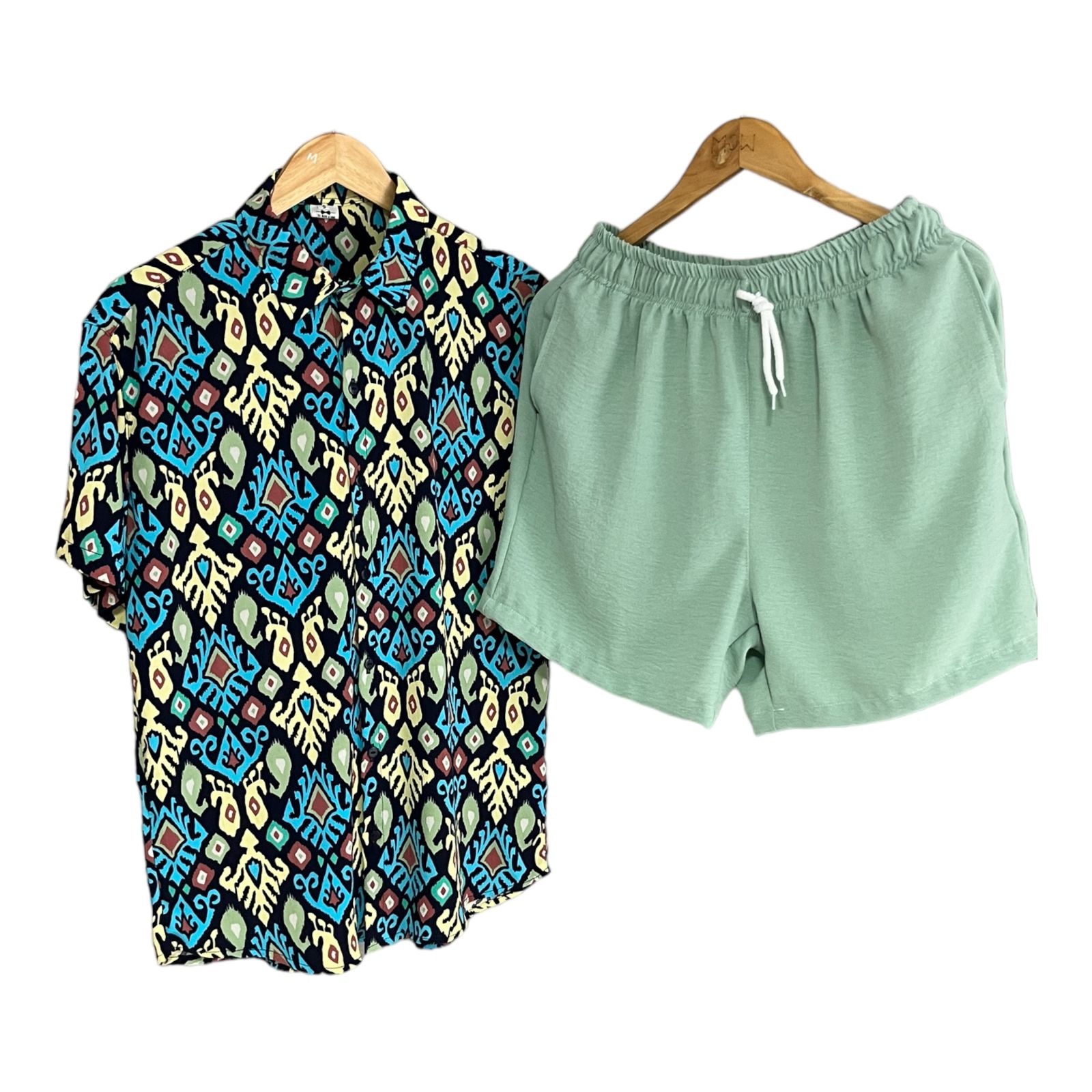 Conjunto Cacique Azul Regular Fit Rayon/Bermuda Verde Menta