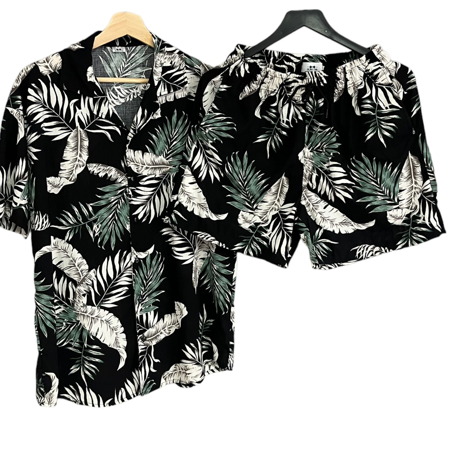 Conjunto Tropicalera Negra Regular Fit Lino