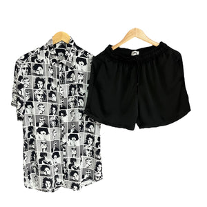 Conjunto Poker Face Regular Fit Rayon/Bermuda Negra Sin Malla
