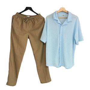 Conjunto Pantalon Kaki Lino Olan /Camisa Crochet Azul Regular Fit