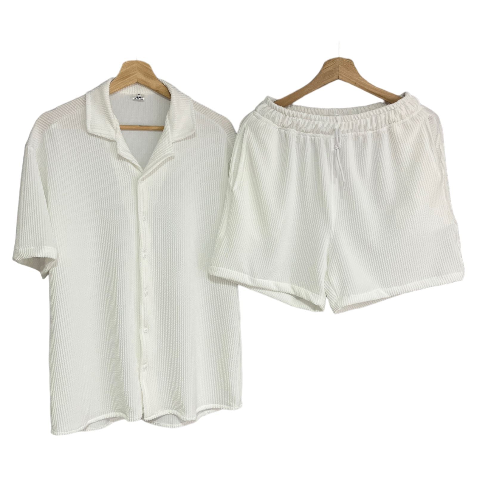 Conjunto Texturizada Blanco Regular Fit Algodon Waffle