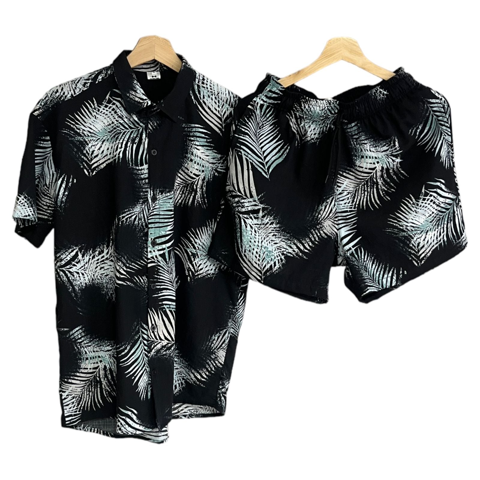 Conjunto Palmas Negra Regular Fit Lino