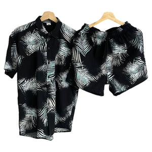 Conjunto Palmas Negra Regular Fit Lino