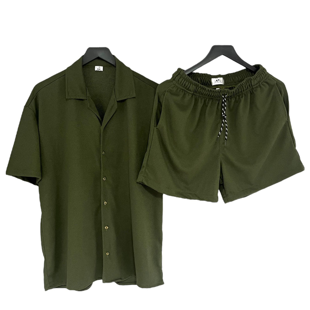 Camisa Verde Oscuro Texturizada Regular Fit Algodon Waffle