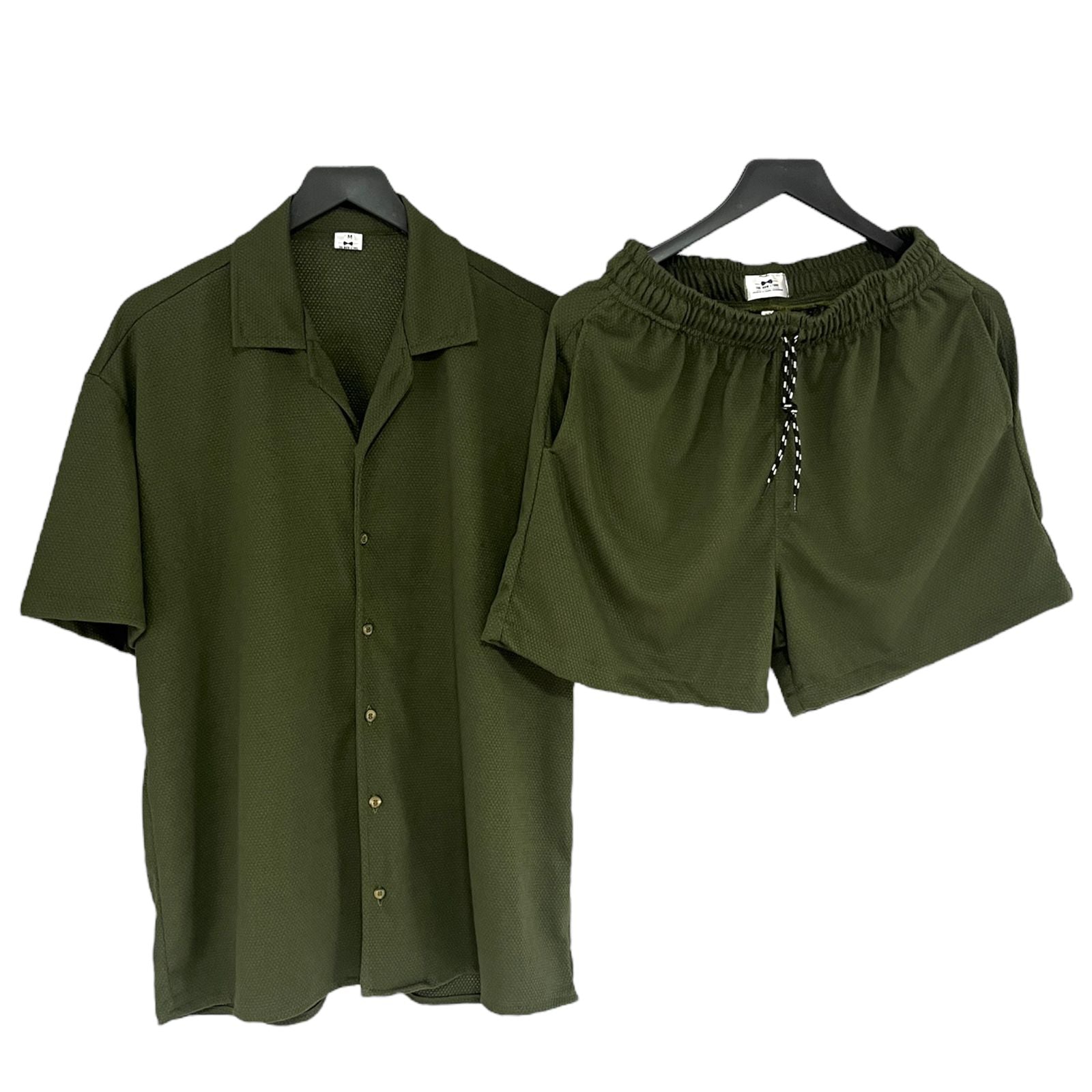 Camisa Verde Oscuro Texturizada Regular Fit Algodon Waffle