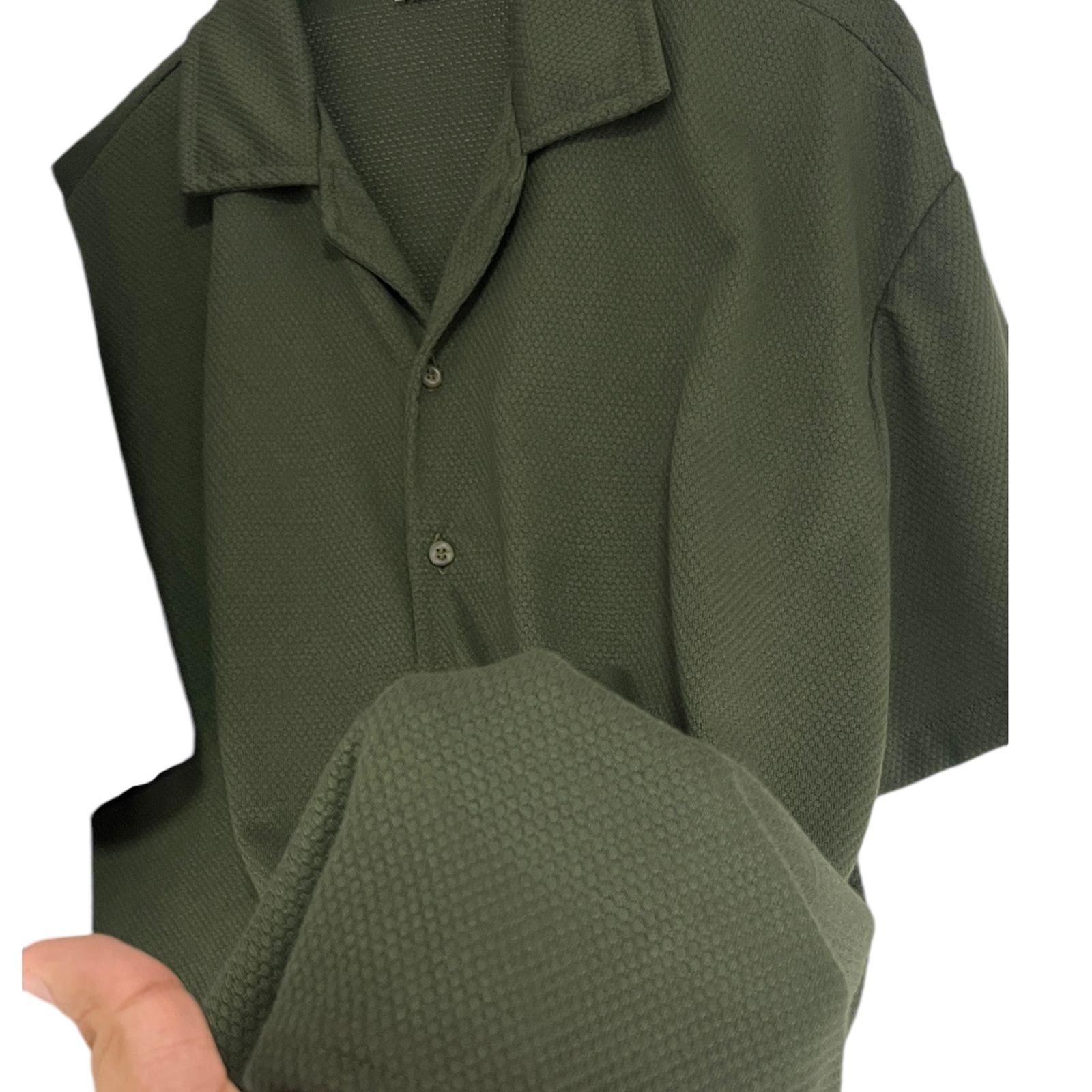 Camisa Verde Oscuro Texturizada Regular Fit Algodon Waffle