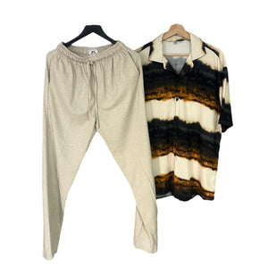 Conjunto Pantalon Crudo Lino Olan /Camisa Saturno Regular Fit Rayon