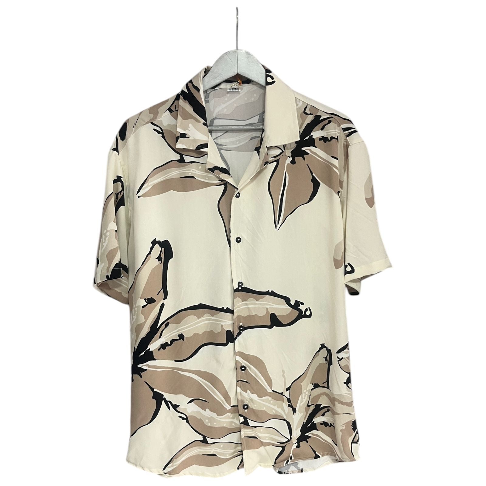 Camisa Regular Fit Rayon Floral Crema
