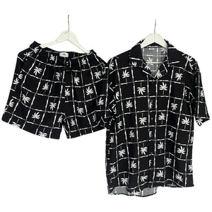 Conjunto Lino Regular Fit Palmeras B/W