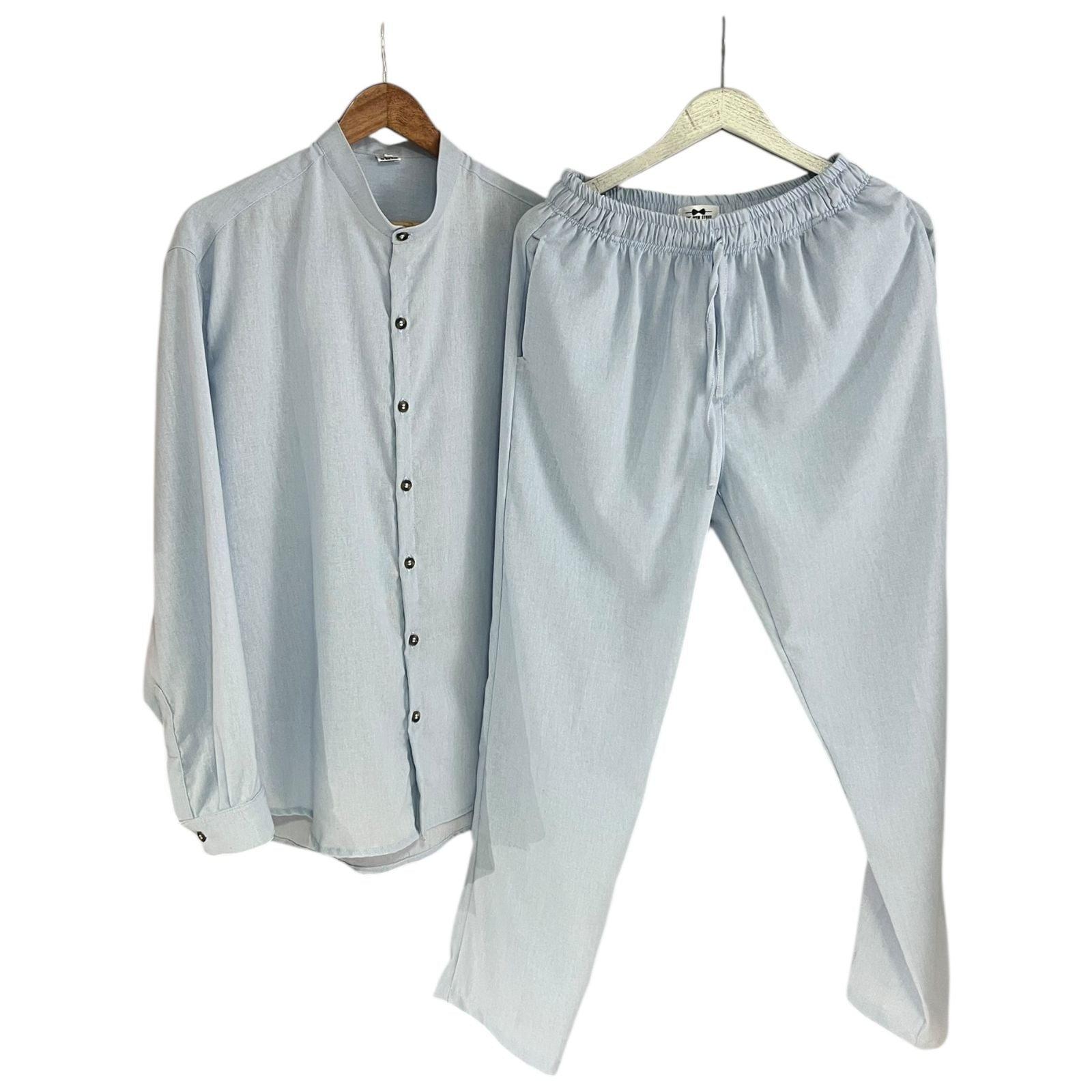 Conjunto Camisa Manga Larga Azul Pastel Lino Regular Fit / Pantalon Lino