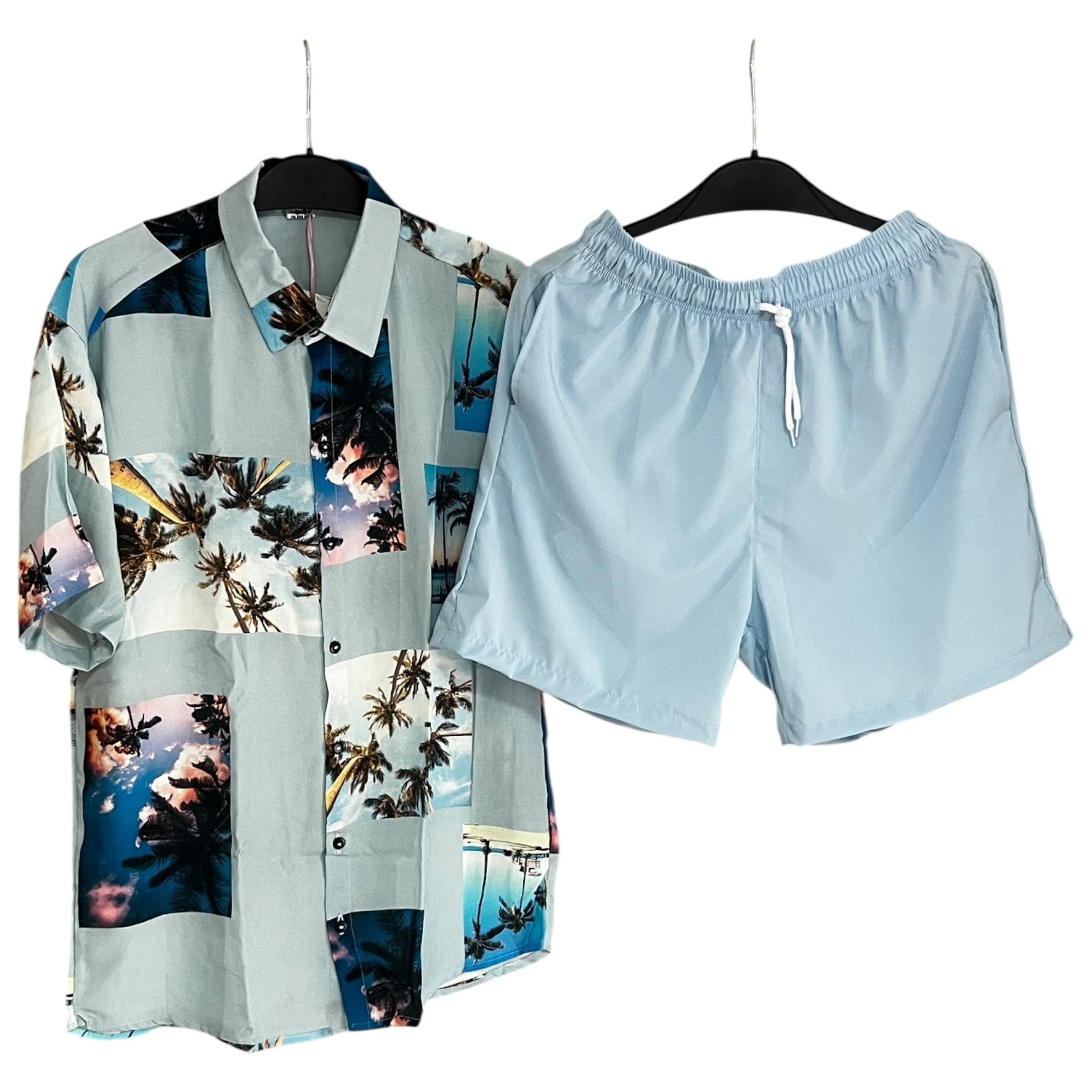 Conjunto Azul Regular Fit Rayon/ Bermuda Sin Malla