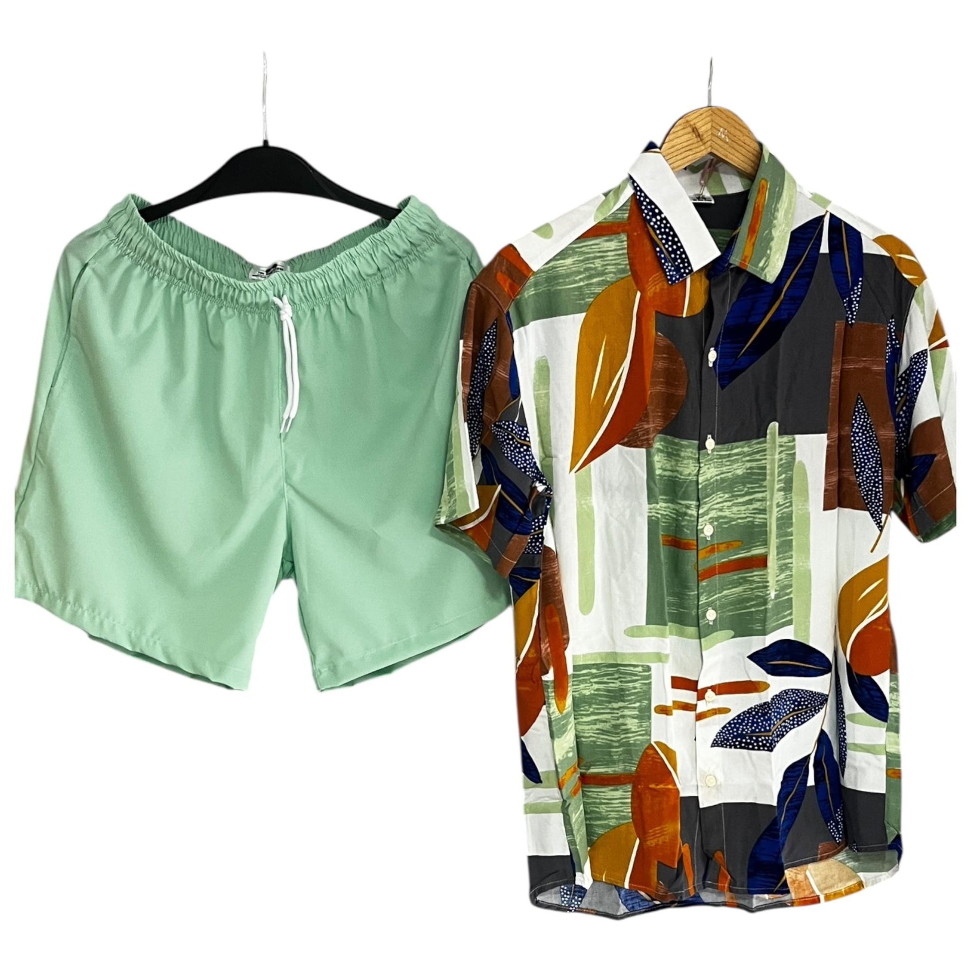 Conjunto Tropical Azul Regular Fit Rayon/ Bermuda Sin Malla