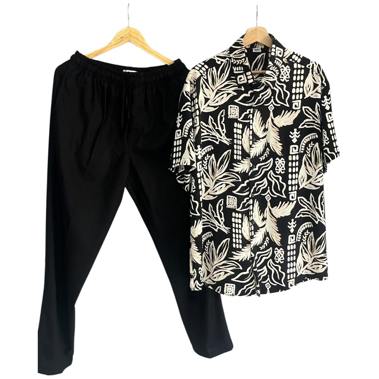Conjunto Pantalon Lino Negro/ Camisa Rayon