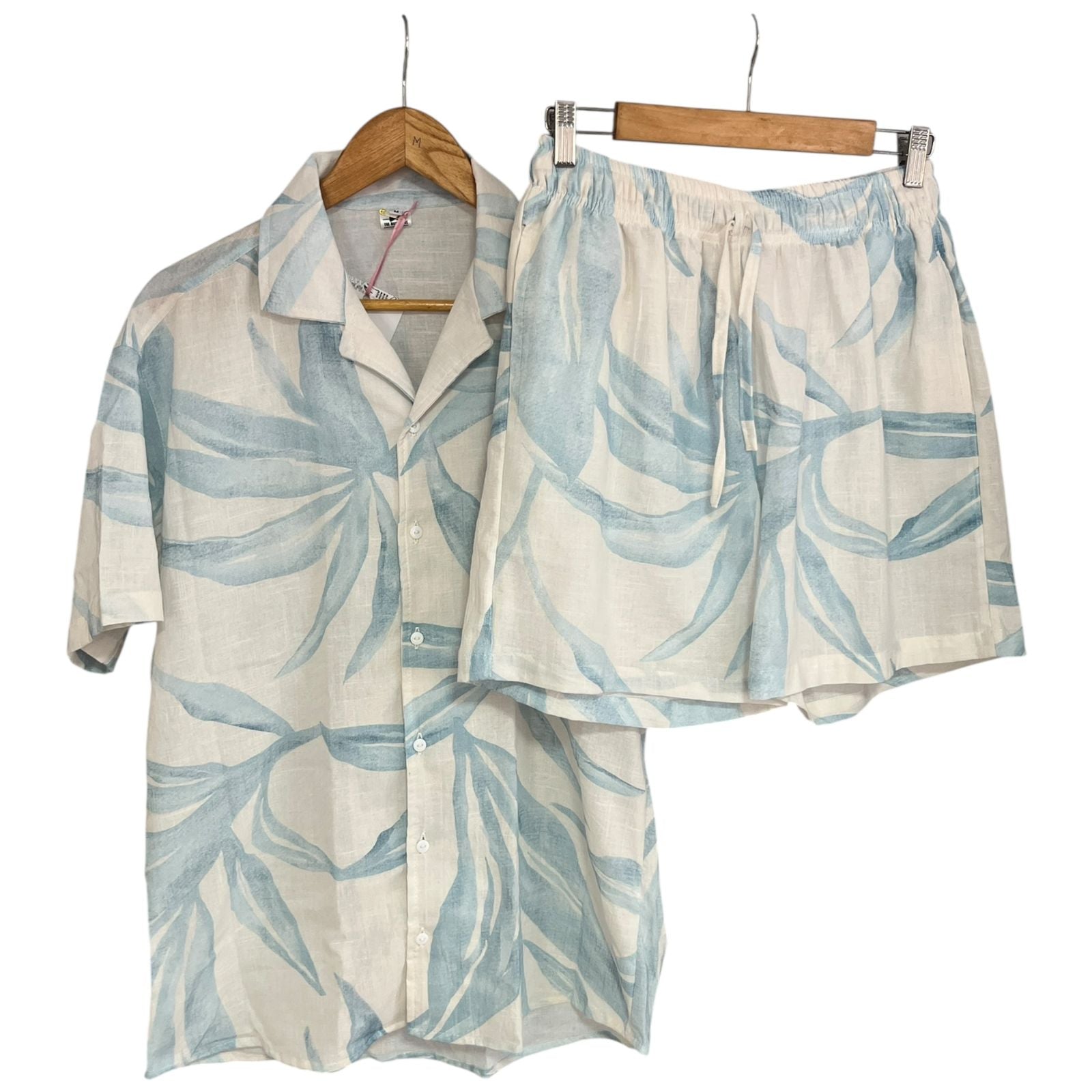 Conjunto Hojas Palmas Azules Lino Regular Fit