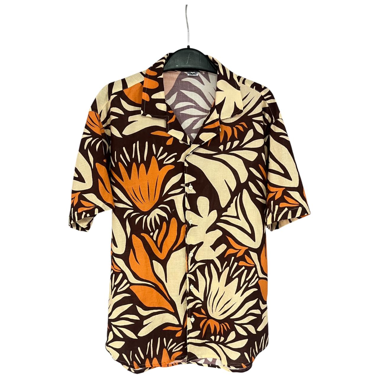 Camisa Otoño Tropical Cafe Lino Regular Fit