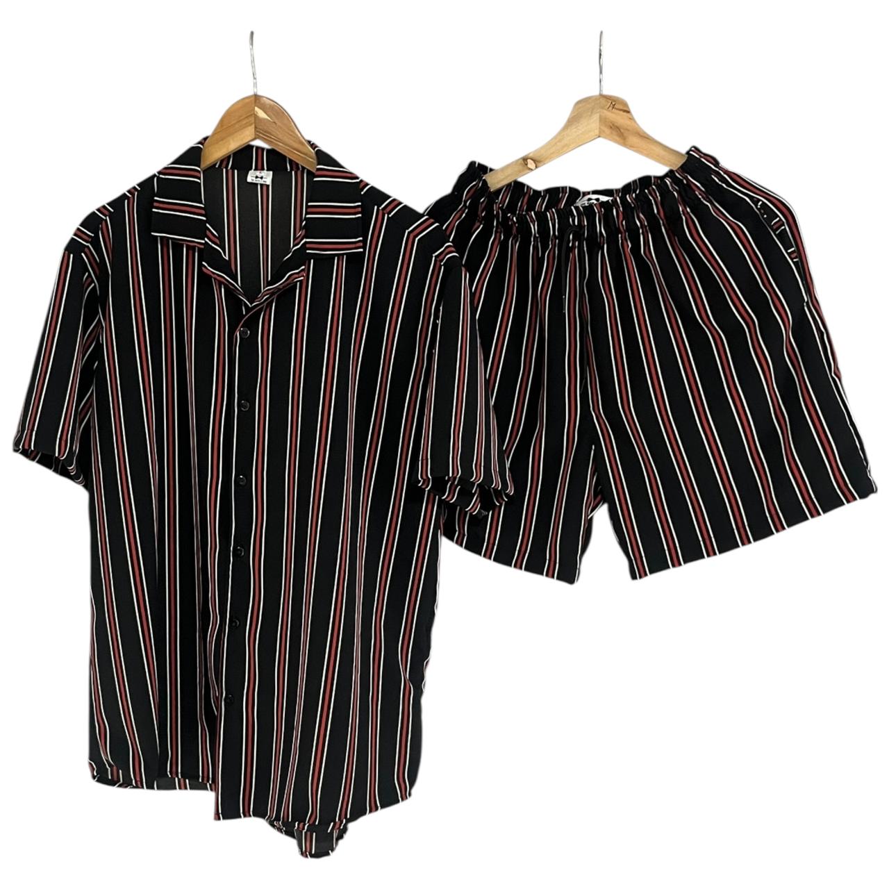 Conjunto Rayas Negras Seda Regular Fit
