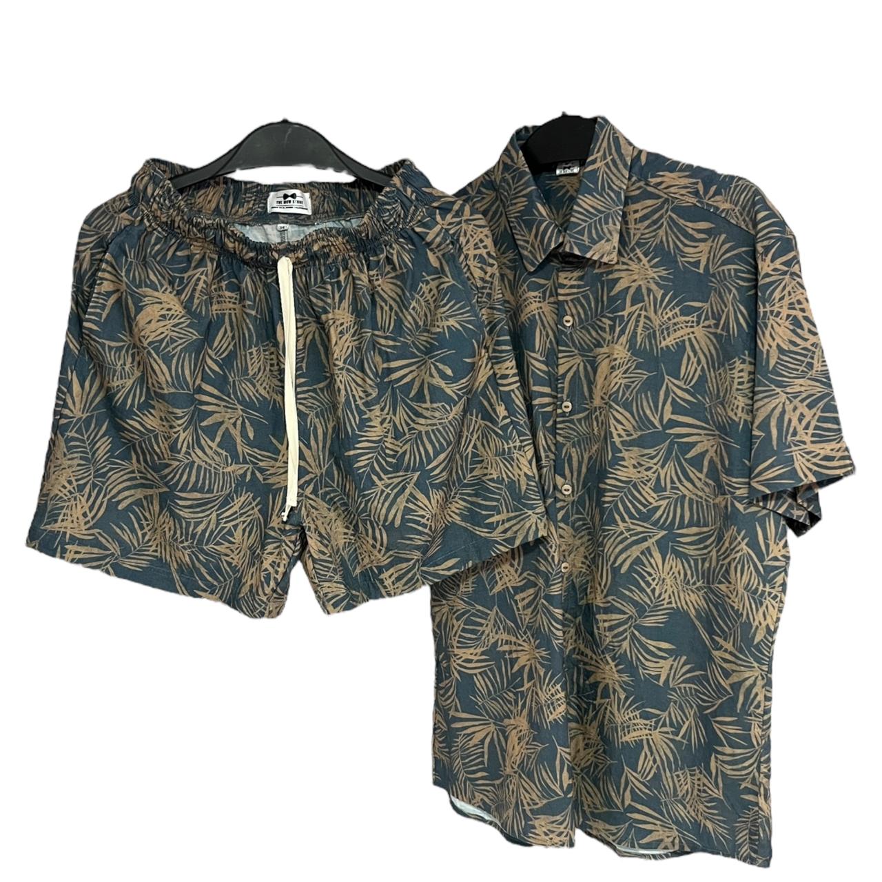 Conjunto Tropical Cafe Azulado Lino