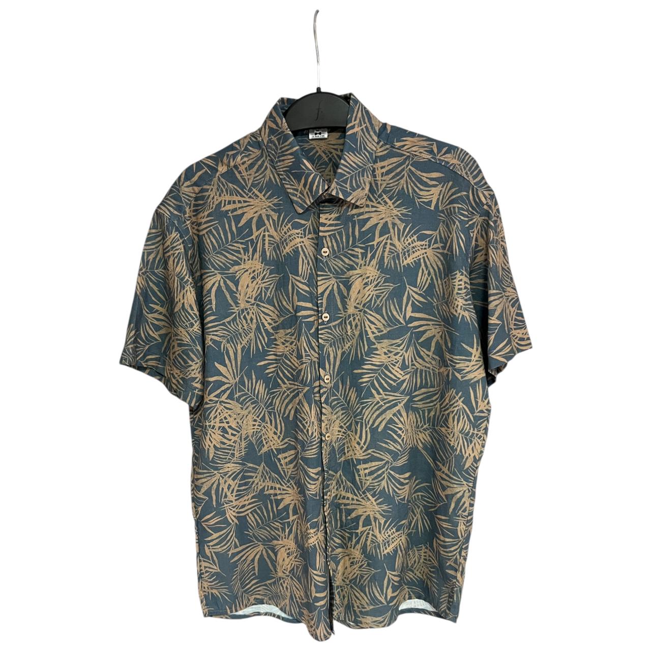Camisa Tropical Cafe Azulado  Lino Regular Fit