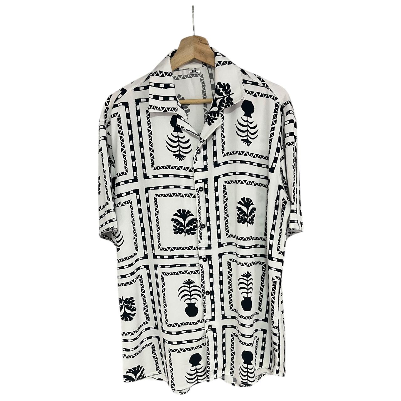 Camisa Tropical Cafe Azulado Lino Regular Fit