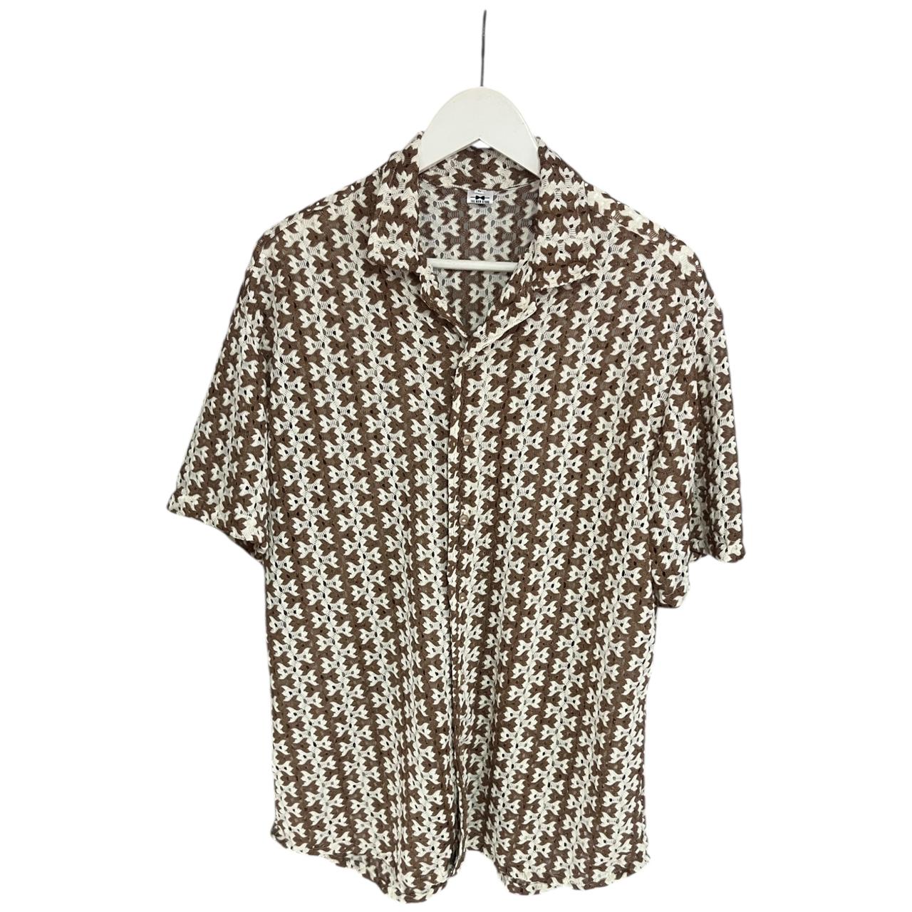 Camisa Tejida Cafe con Blanco Regular Fit Algodon