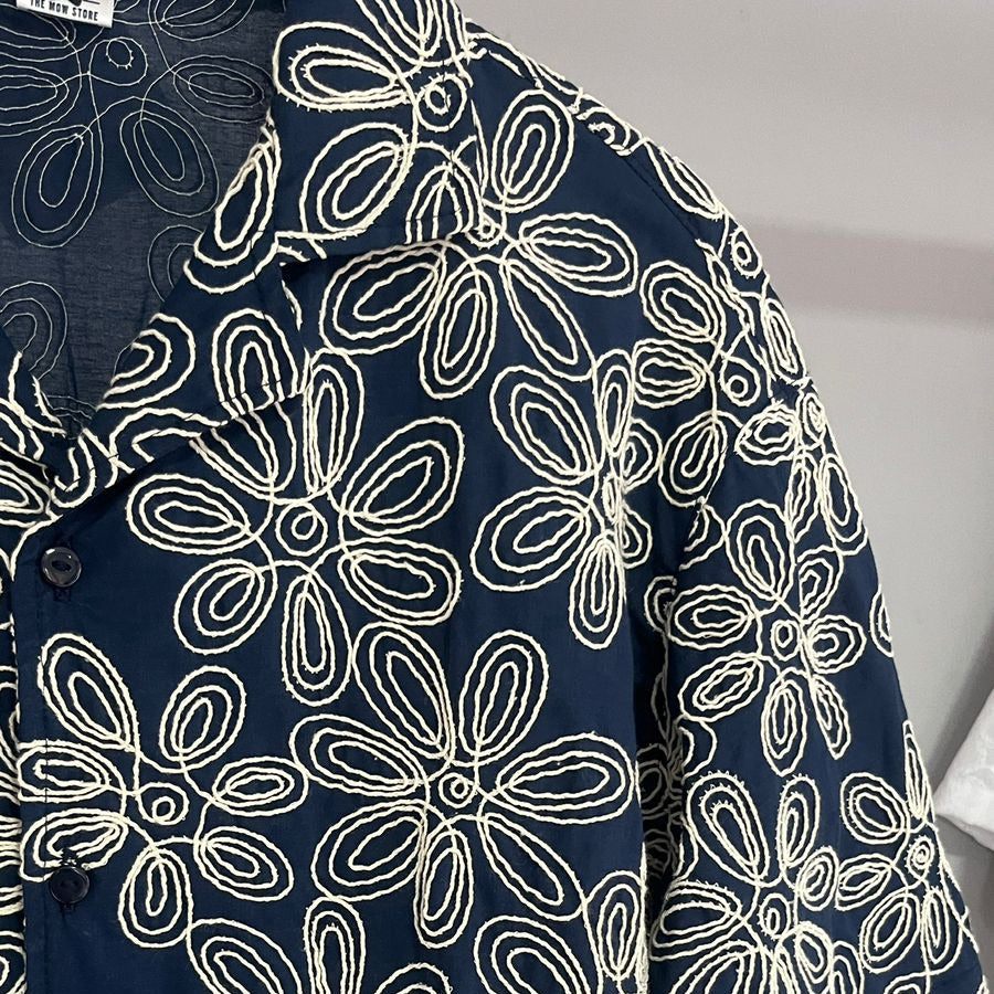 Pantalon Azul Oscuro Bordado Lino  Edicion Limitada