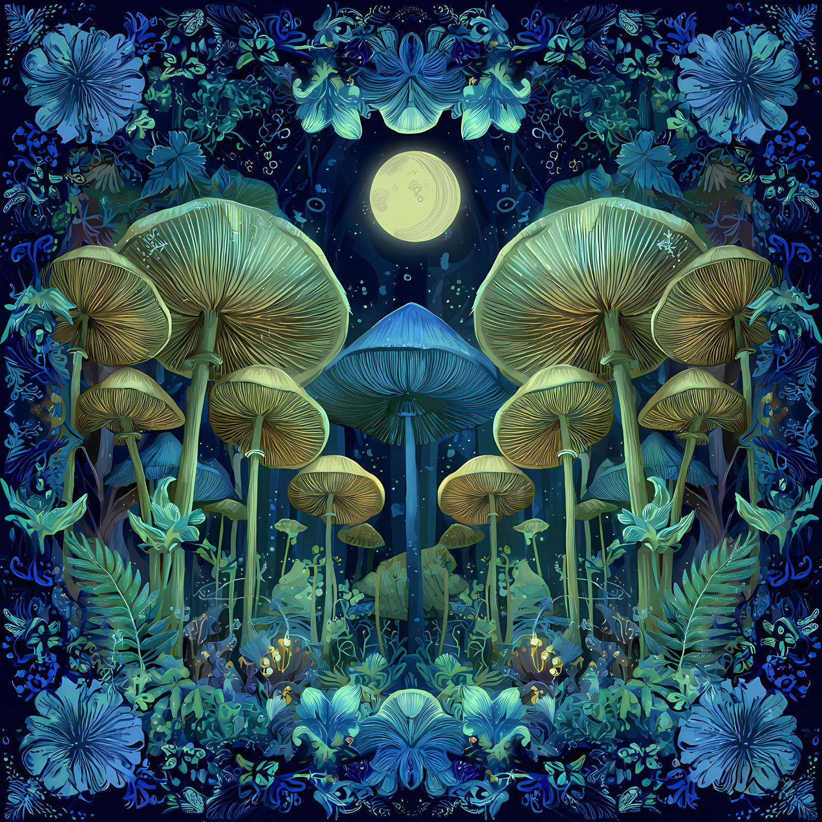 Pañoleta Hongos Azules Seda Satin